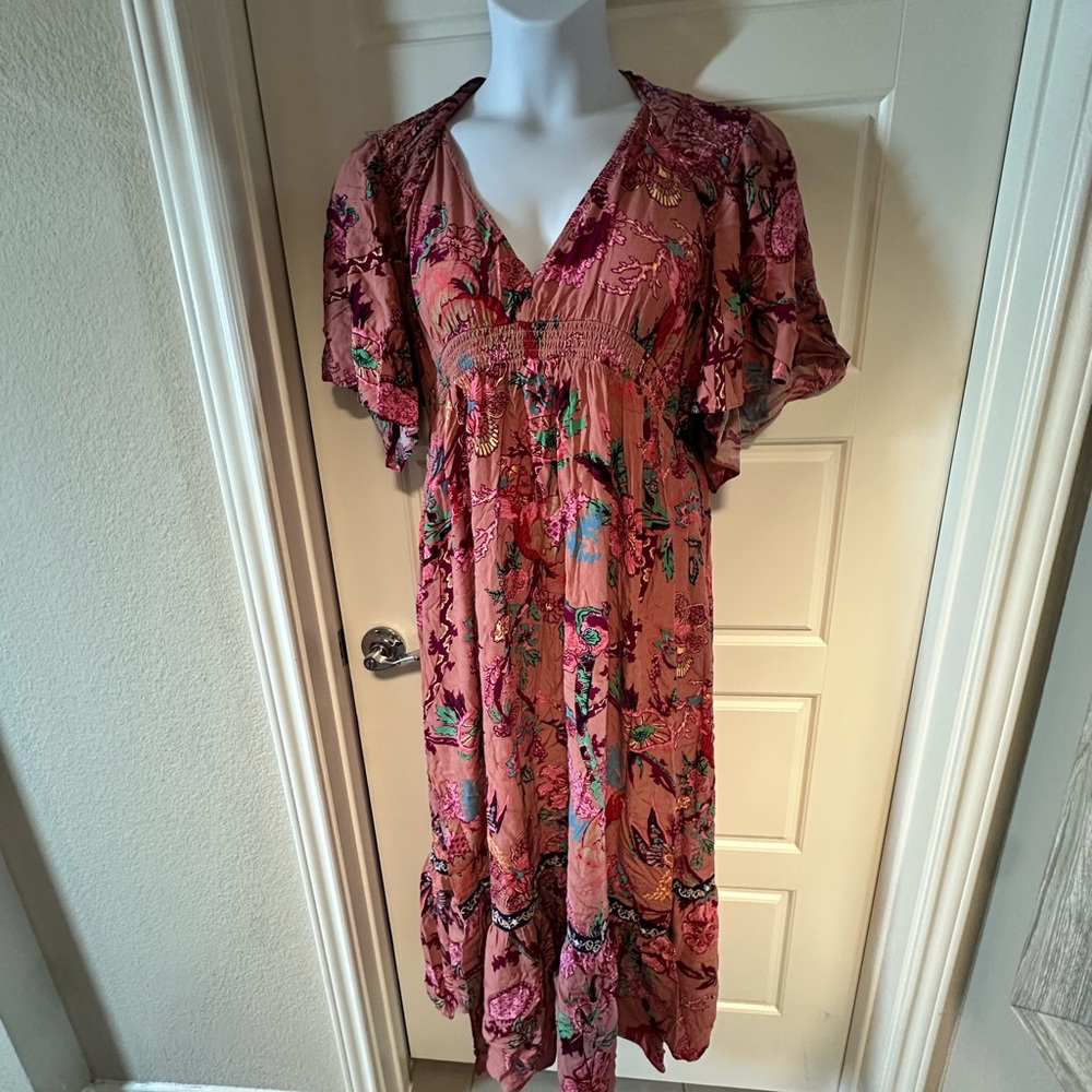 Anthropologie Floral Pink Maxi Dress
